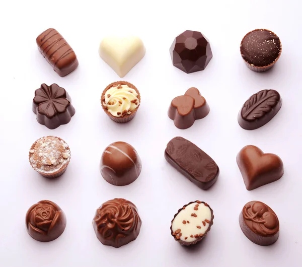 Seleção Deliciosos Chocolates Luxo Feitos Mão — Fotografia de Stock