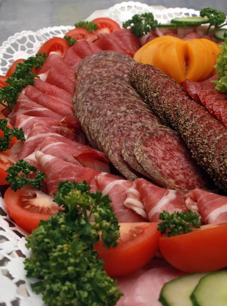 Concetto Cibo Carne Salame Tempo Spuntino — Foto Stock