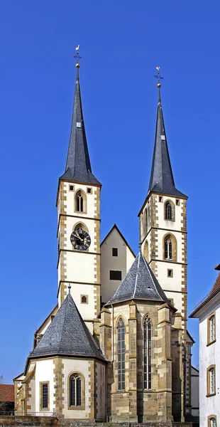Igreja Cidade Mau Wimpfen Uma Igreja Evangélica Base Torres Orientais — Fotografia de Stock