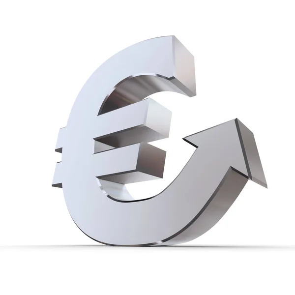 Fényes Ezüst Fém Euro Szimbólum Egy Nyíl Emelkedik — Stock Fotó