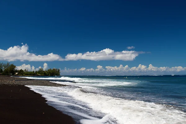 Černý Písek Oceán Ostrov Tahiti — Stock fotografie