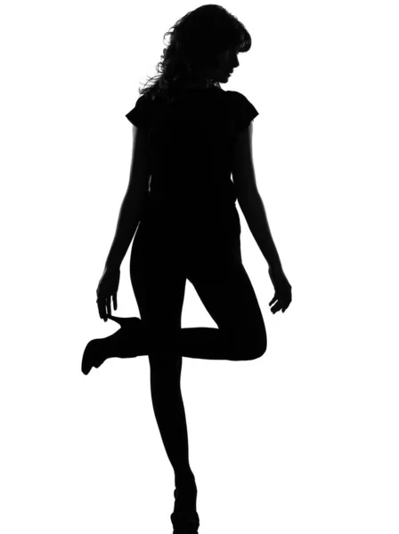 Silhouette Woman Standing Pensive One Leg — 图库照片