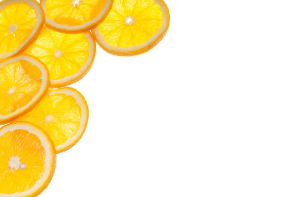 Färska Saftiga Orange Sektioner Isolerade Som Olympiska Hjul — Stockfoto