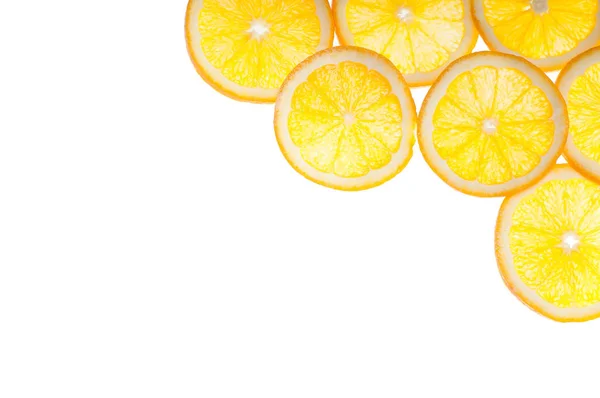 Świeże Soczyste Pomarańczowe Sekcje Umieścić Jako Koła Olimpijskie Izolowane — Zdjęcie stockowe