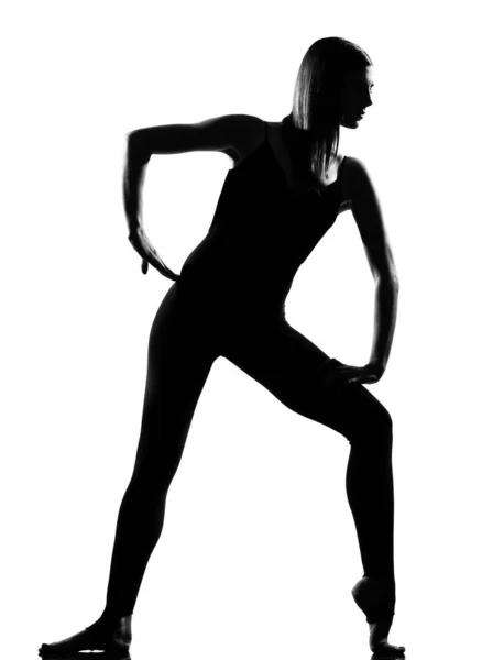 Красива Біла Жінка Танцюрист Балету Стоїть Повну Довжину Студії Ізольований — стокове фото