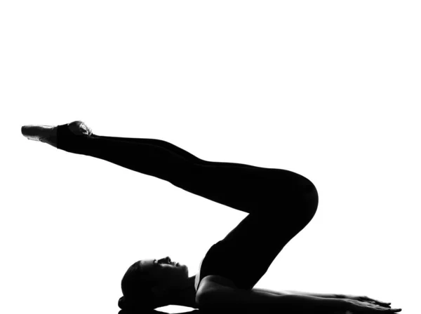 Beautiful Caucasian Tall Woman Ballet Dancer Halasana Shoulder Stand Yoga — Stock Photo, Image