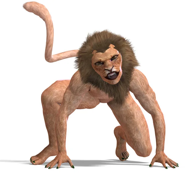 Male Manticore Fantasy Creature Rendering Clipping Path Shadow White — Stock Photo, Image
