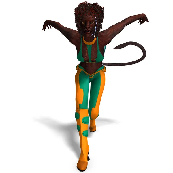 Wanita Panther Fantasi Makhluk Merender Dengan Tapak Kliping Dan Bayangan — Stok Foto