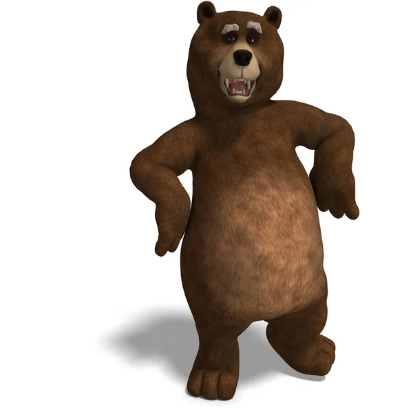 Cute Funny Toon Bear Rendering Clipping Path Shadow White — Stock Photo, Image