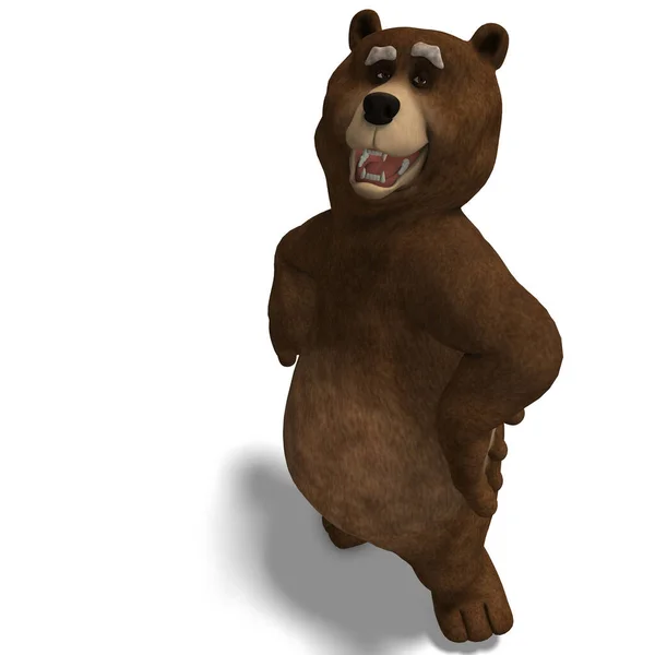 Cute Funny Toon Bear Rendering Clipping Path Shadow White — Stock Photo, Image