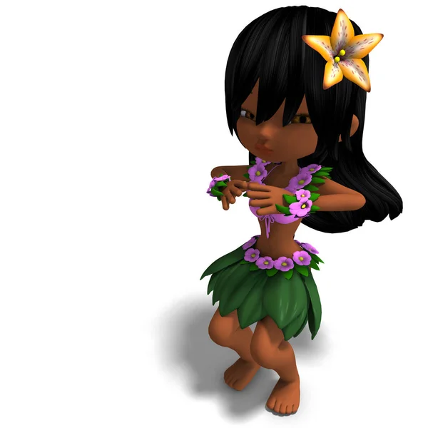 Muito Bonito Hawaiin Desenho Animado Menina Está Dançando Para Você — Fotografia de Stock