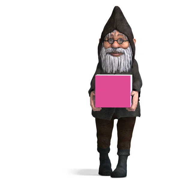 Cute Funny Cartoon Garden Gnome Rendering Clipping Path Shadow White — Stock Photo, Image