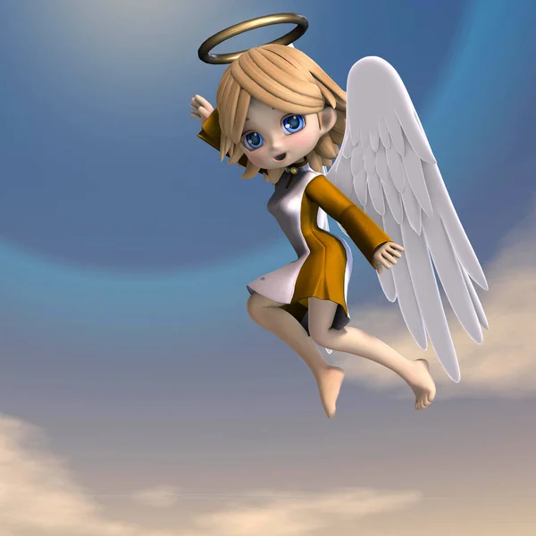 Cute Cartoon Angel Wings Halo Rendering Clipping Path — 图库照片