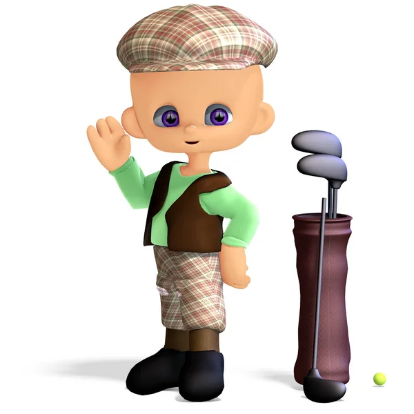 Cute Funny Cartoon Golf Player Rendering Clipping Path Shadow White — Stockfoto