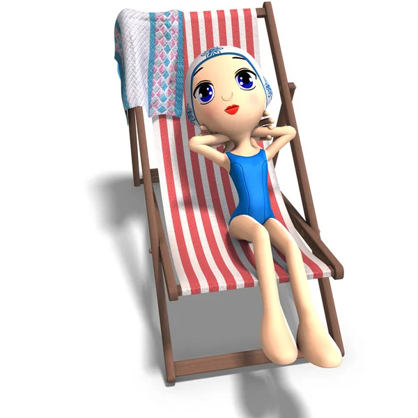 Funny Cute Cartoon Girl Rendering Clipping Path Shadow White — 图库照片