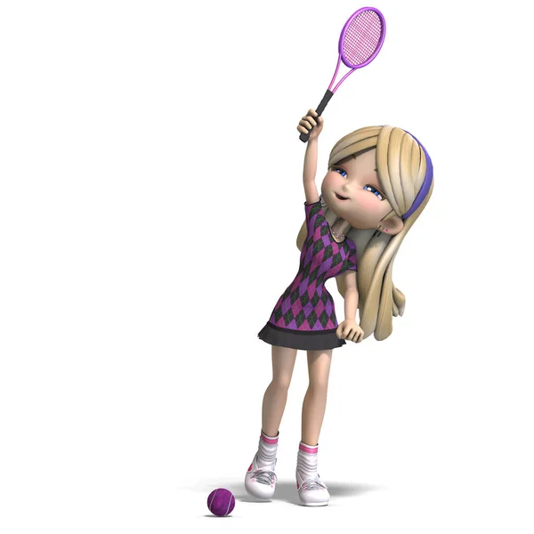 Schattig Meisje Met Lang Haar Speelt Tennis Weergave Met Knippad — Stockfoto