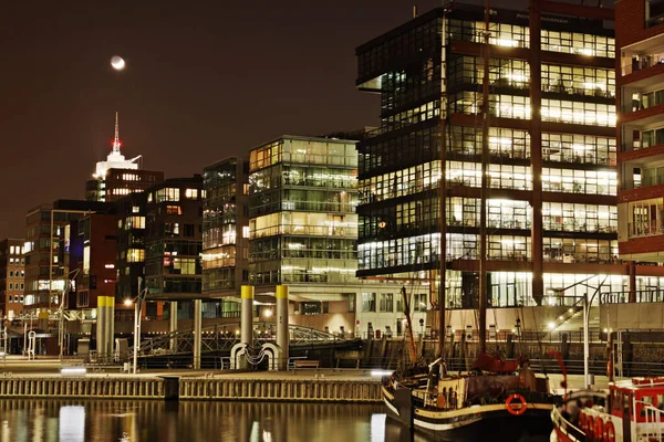 Hambourg Port Ville Nuit Scène — Photo