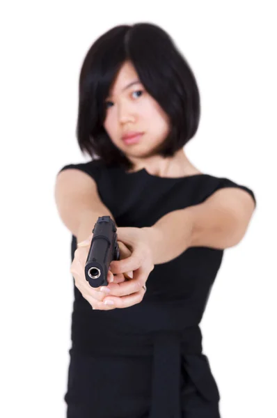 Beautiful Asian Bodyguard Woman Holding Gun — Stock Photo, Image