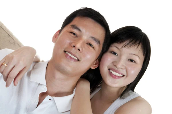 Portrait Jeune Couple Asiatique Avec Visage Souriant — Photo