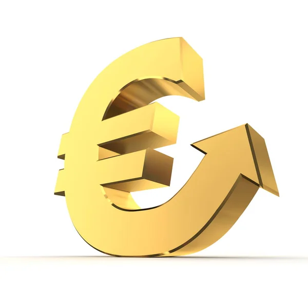 Γυαλιστερό Χρυσό Μεταλλικό Σύμβολο Του Ευρώ Ένα Βέλος Επάνω — Φωτογραφία Αρχείου