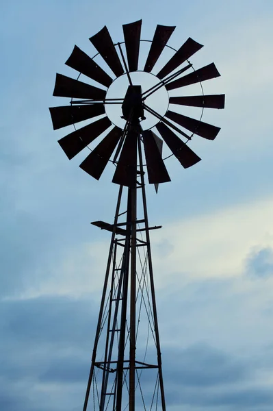 Silhouette Old Fashioned Windmill Cloudy Sky — Stock Photo, Image