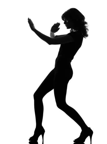 Silhouette Woman Fight Karate — Stock Photo, Image