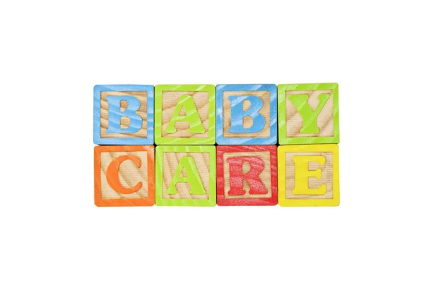 Kinder Alphabet Blöcke Buchstabieren Die Wörter Babypflege — Stockfoto