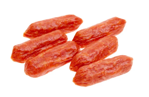 Small Spicy Salami Snacks Isolated White Background — Stock Photo, Image
