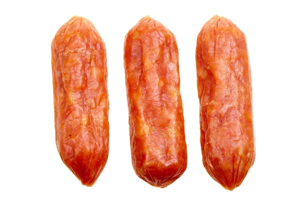 Små Kryddig Salami Snacks Isolerad Vit Bakgrund — Stockfoto