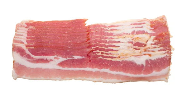 Morceaux Bacon Cru Isolés Sur Fond Blanc — Photo