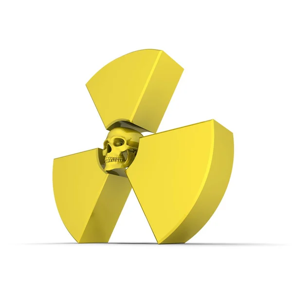 Shiny Atomic Nuclear Symbol Made Glossy Yellow Material Human Skull — Stock Photo, Image
