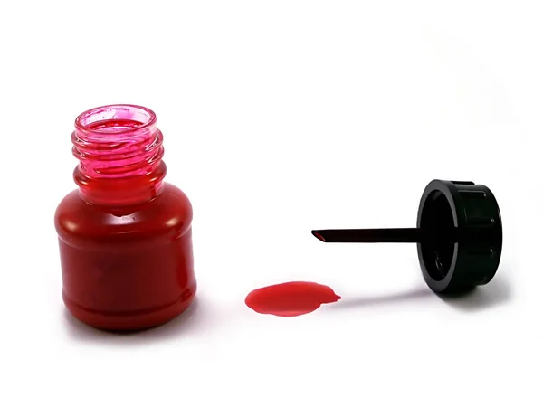 Fles Parfum Rode Nagellak Geïsoleerd Wit — Stockfoto