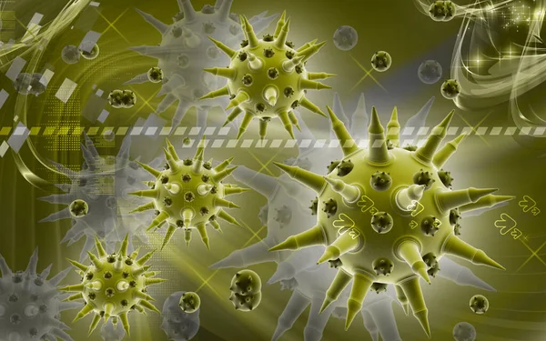Ilustración Digital Del Virus Gripe Fondo Color — Foto de Stock