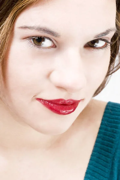Χαρούμενη Παρομοίωση Ενός Όμορφου Νεαρού Κοριτσιού Σέξι Κόκκινα Χείλη — Φωτογραφία Αρχείου