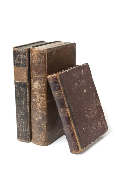 Anciens Livres Avec Usure Isolée Sur Fond Blanc — Photo