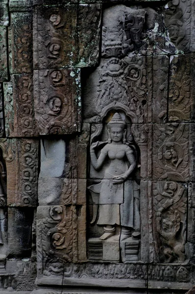 Dettaglio Sculture Pietra Wat Angkor Cambogia — Foto Stock