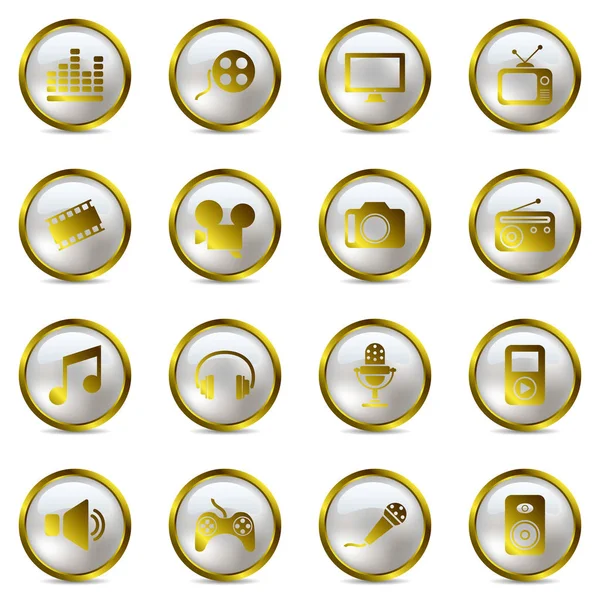 Ícones Ouro Multimídia Definido — Fotografia de Stock
