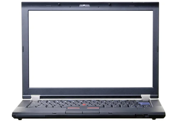 Czarny Laptop Izolowany Białym Pustym Monitorem Kopiowania Lub Obrazów Ścieżka — Zdjęcie stockowe