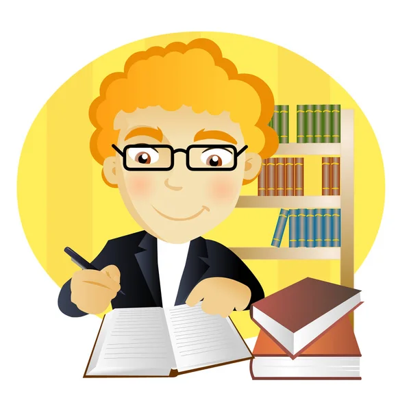 Young Man Glasses Writting Notebook Library — Stock Photo, Image
