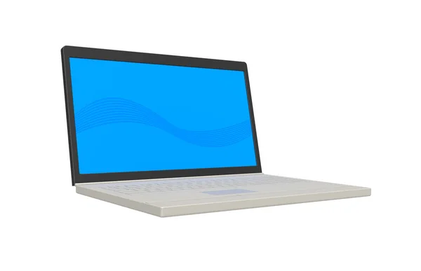 Laptop Isolado Branco Com Tela Fundo Azul Iluminado — Fotografia de Stock