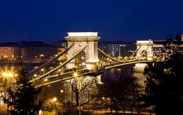 Budapest Nuit Pont Des Chaînes — Photo