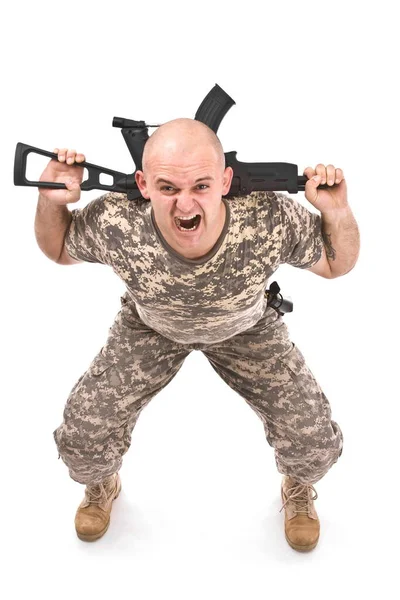 Military Man Exercise Gun — Stock Photo, Image