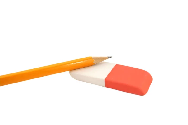 Bleistift Und Radiergummi Auf Weißem Hintergrund — Stockfoto
