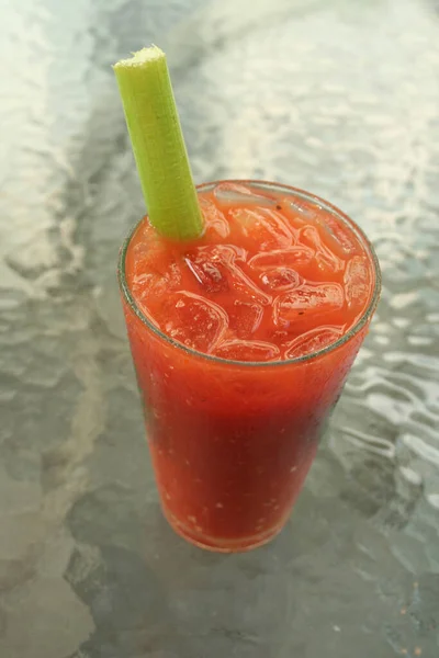 Bloody Mary Coctail Celery Glass Table — Stock Photo, Image