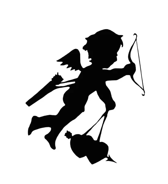 Cupidon Volant Avec Flèche Arc Cœur Silhouette Illustration — Photo