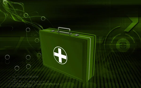 Digitale Illustration Der Erste Hilfe Box Farbigen Hintergrund — Stockfoto