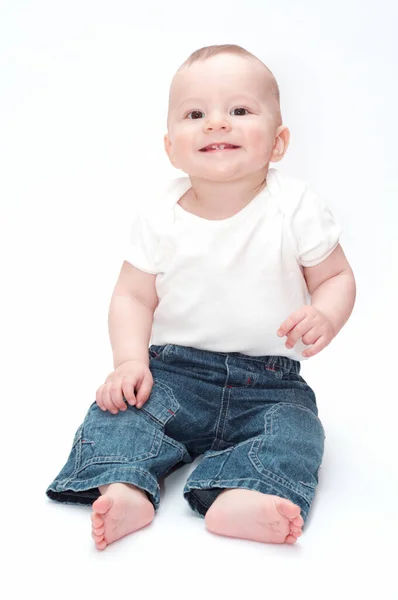 Bebê Sorridente Sentado Chão — Fotografia de Stock