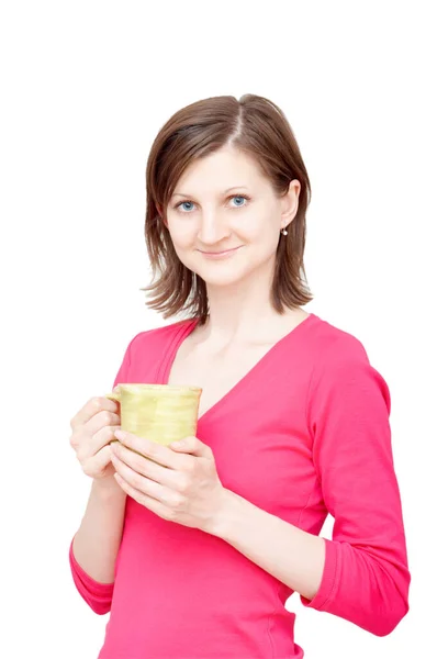 Femme Souriante Avec Tasse — Photo