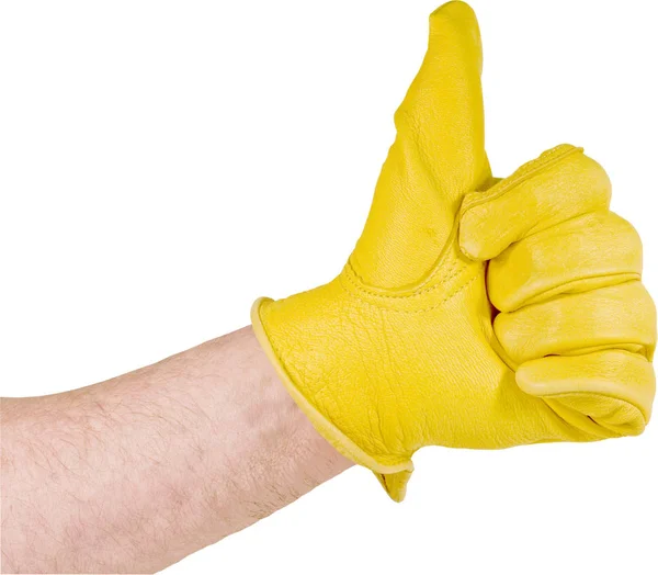 Αντίχειρες Προς Πάνω Χειρονομία Του Δέρματος Γάντια Χέρι Απομονώνονται Περικοπή — Φωτογραφία Αρχείου