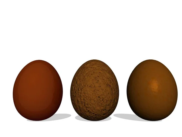 Tre Uova Pasqua Fatte Cioccolato Con Loro Ombre Sfondo Bianco — Foto Stock